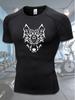 Men's Compression Shirt Quick Dry Black Gym T-Shirt White Tribal Wolf Head Print Workout Sportswear