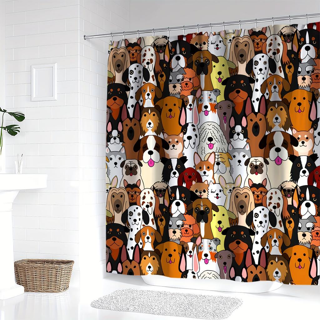 1pc Multi-Style Cute Cartoon Dog Pattern Digital Print Shower Curtain, Bathroom Home Decor with Free Hooks, Machine Washable