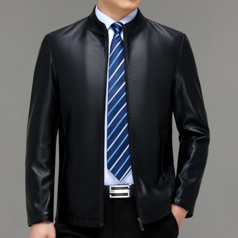 Autumn and Winter Men's Leather Jackets, Genuine Leather Jackets, Middle-aged Dad's Sheepskin Loose Stand-up Collar Plus Velvet Jackets