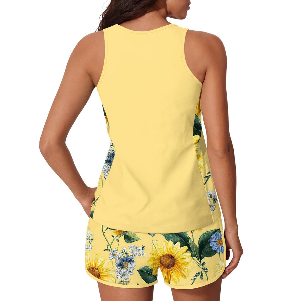Women’s Sleeveless Tank Top and Shorts Set Floral Print Casual Two Piece Outfit Lightweight Breathable Material for Summer Activities