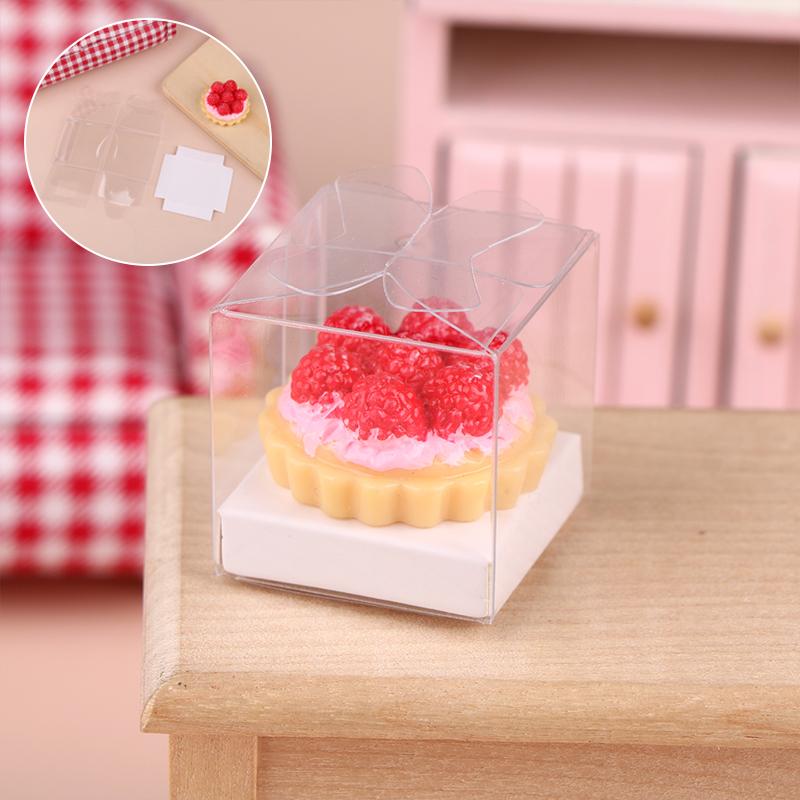 

1:12 кукольный домик, миниатюрный клубничный торт на день рождения с прозрачной упаковочной коробкой, кухонная модель, декор, игрушка, аксессуары для кукольного дома A2