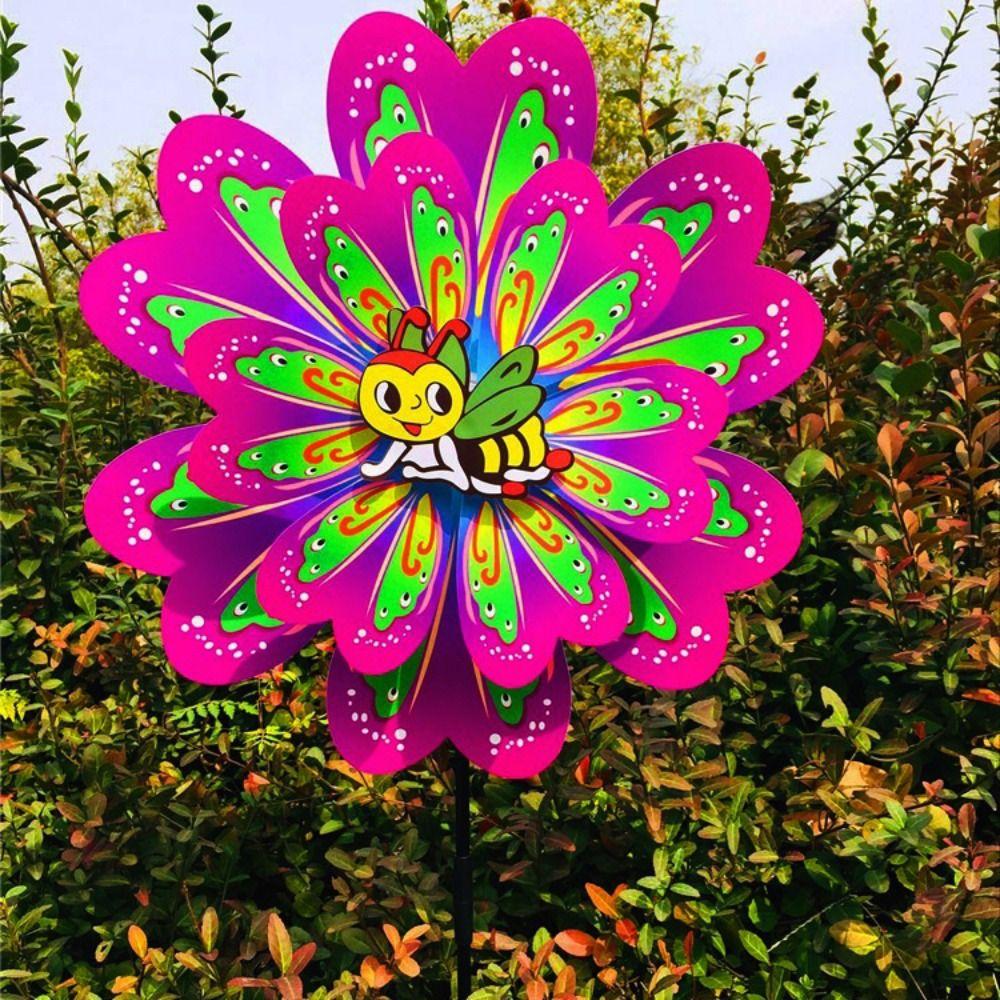Colorful Rotating Wind Spinner Standing Lawn Flower Pinwheel  Outdoor Party Picnic Decor
