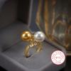 Large Pearl Ring  Copper White Beads Strong Gold Shell Beads Two-color Gold Ring Set With Diamonds Elegant Women's Jewelry