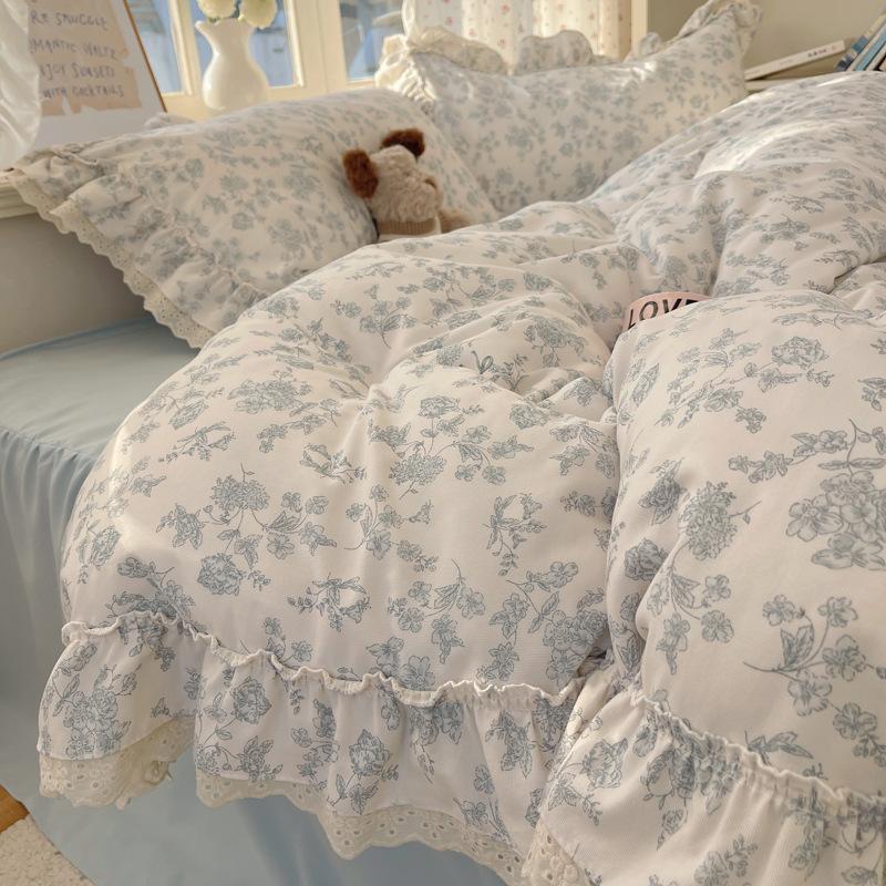 Double Yarn Princess Wind Lace Bedding Four-piece Set Skin-friendly Breathable Washed Sheets Quilt Cover Pillowcase