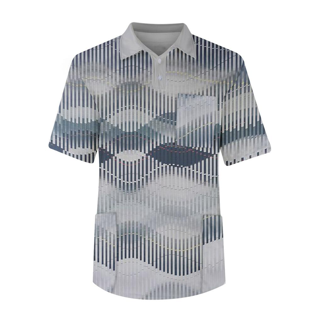 Men's Short Sleeve Button Lapel Solid Color Chest Pocket Dry-nurse Top