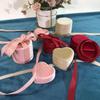 Creative Heart-Shaped Velvet Ring Box With Ribbon Bow Jewelry Packaging Box For Proposals Engagement Weddings