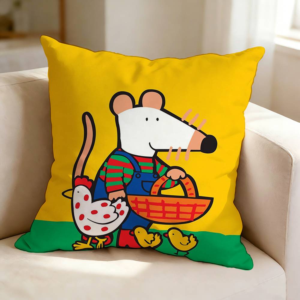 Animated cartoon M-Maisy Mouse Square Double-Sided printed Pillow Case Bedroom Bedside Pillow Sofa Cushion Cover
