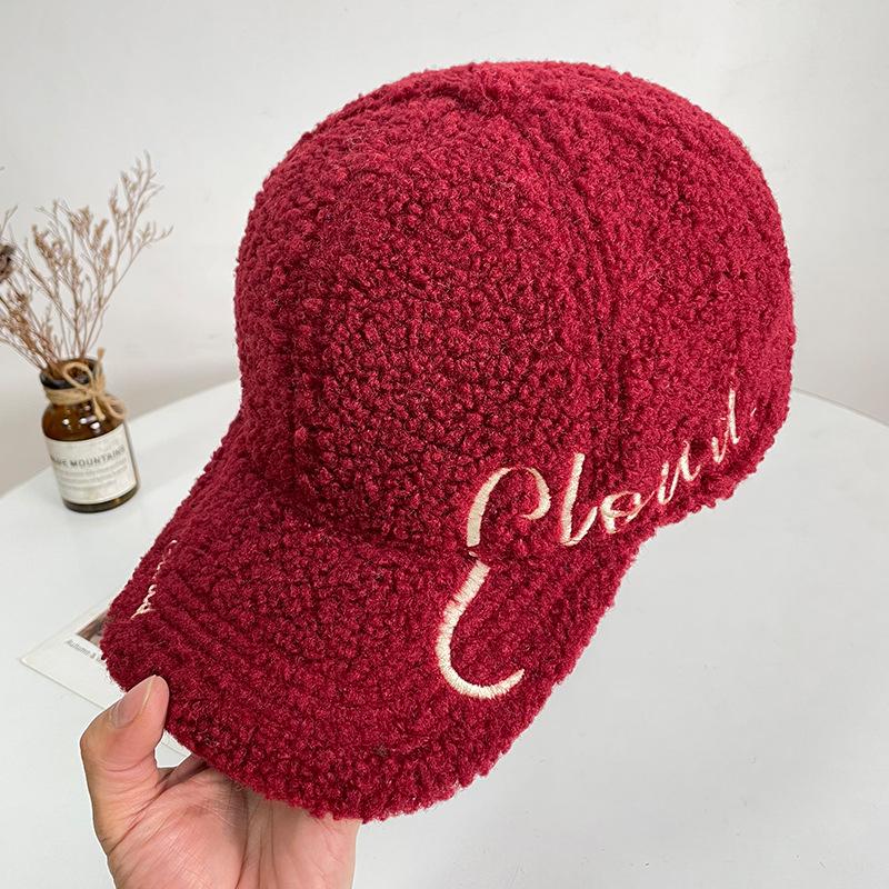 Embroidery letters lamb wool baseball cap children autumn and winter wide brim show face small warm versatile cap men