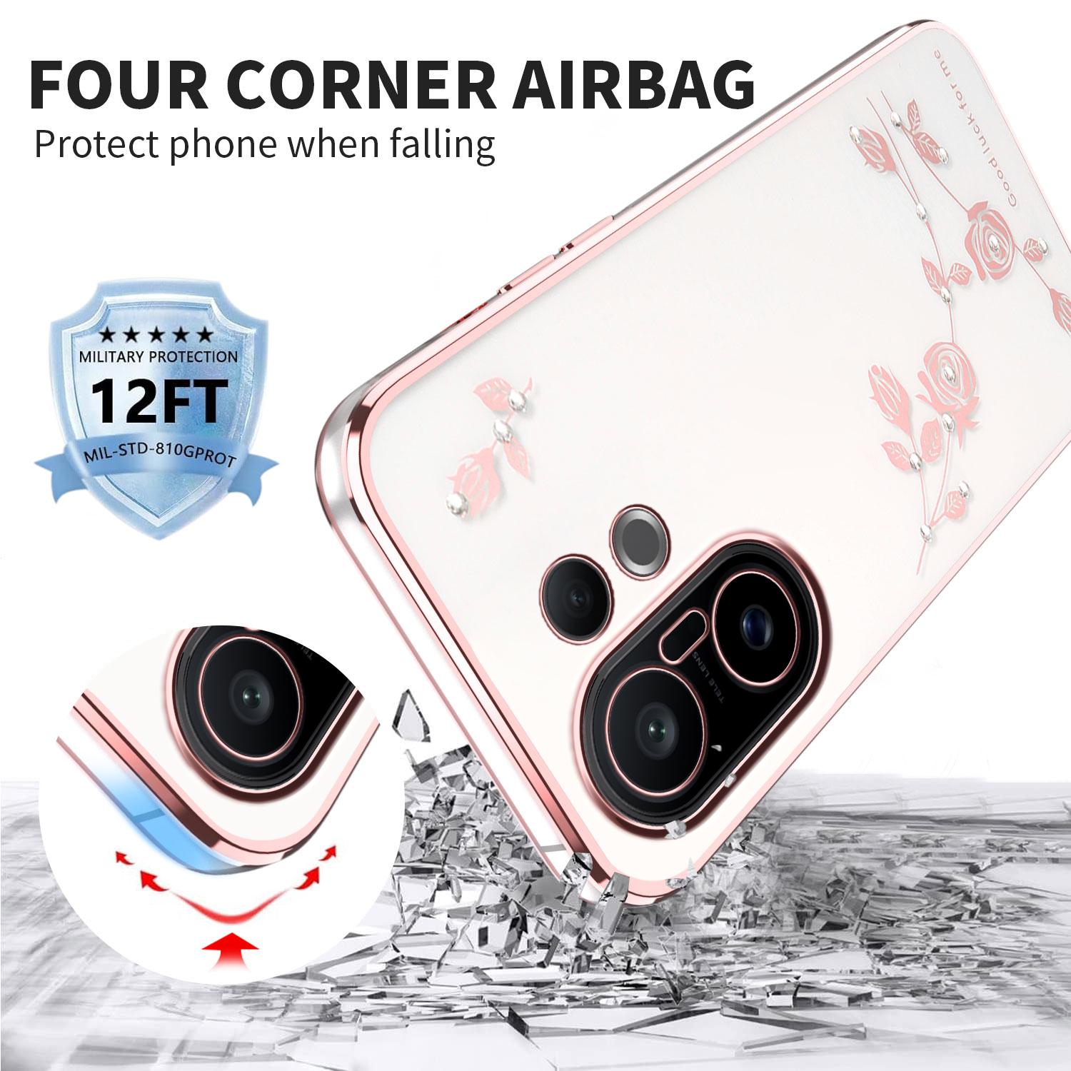 

KADEM For vivo S30 Pro mini 5G Case Flower Rhinestone Decor TPU Phone Cover Blue