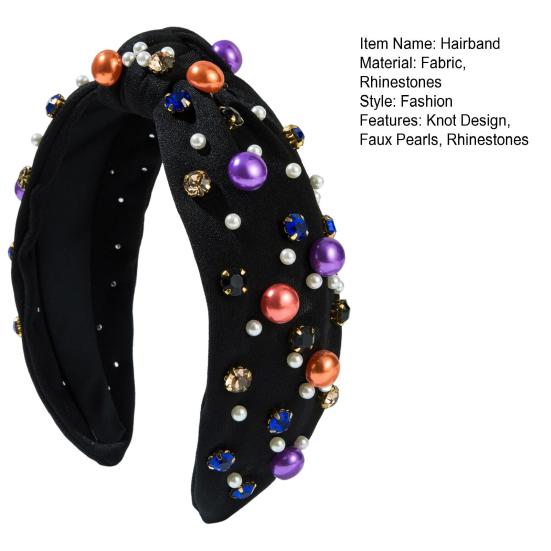 Halloween-themed Headband Faux Pearls Rhinestones Decor Widen Design Hair Hoop Adult Knot Headband Hair Accessories
