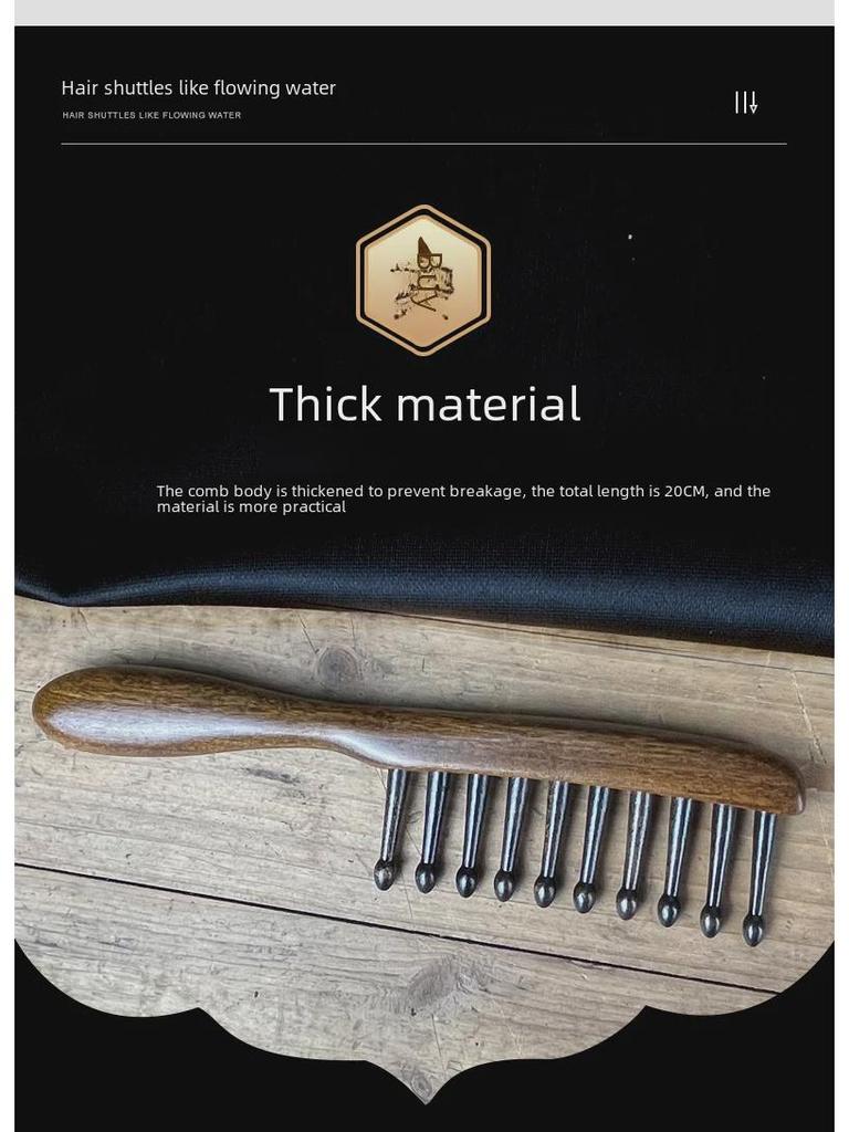 Sandlipuu laiade hammastega lokkis juuste kamm ümara käepidemega meridiaanimassaažiks