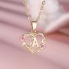 1 Pc Golden Color 26 English Letter Heart Necklace Rose Flower Pendant Wedding Band Jewelry Valentine's Day Gift