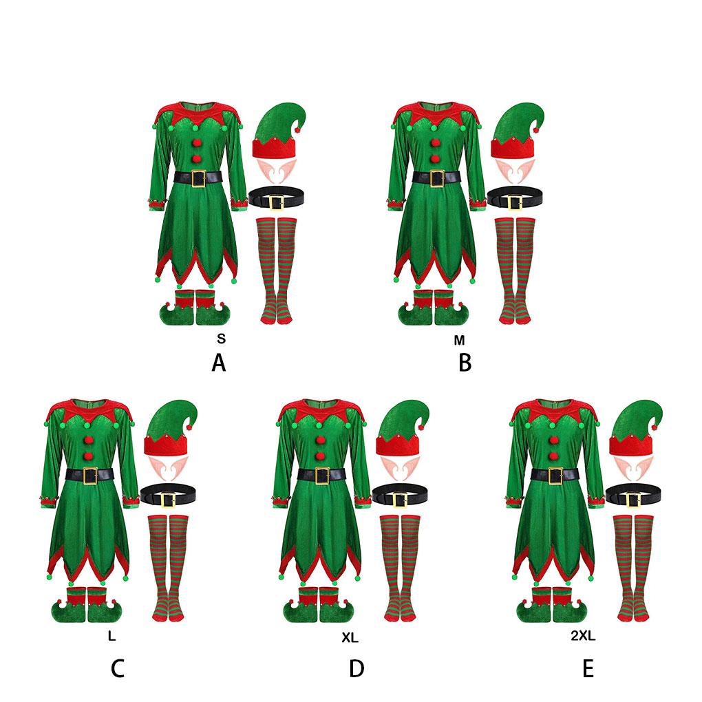 Wide Application Of Women Christmas Elf Costume Set And Reusable Polyester Boys Girls Christmas Costume, Green, S