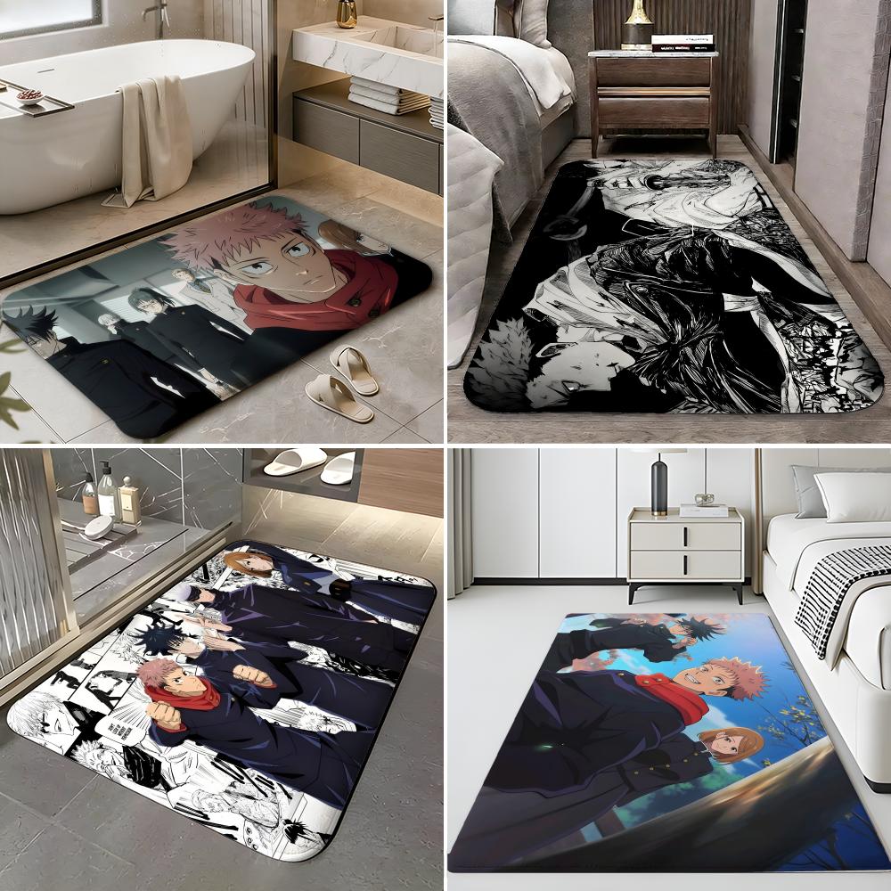 Anime J-Jujutsu Kaisen Floor Mat Soft Flannel Entrance Door Mat Non Slip Absorbent Bathroom Bedroom Floor Rug