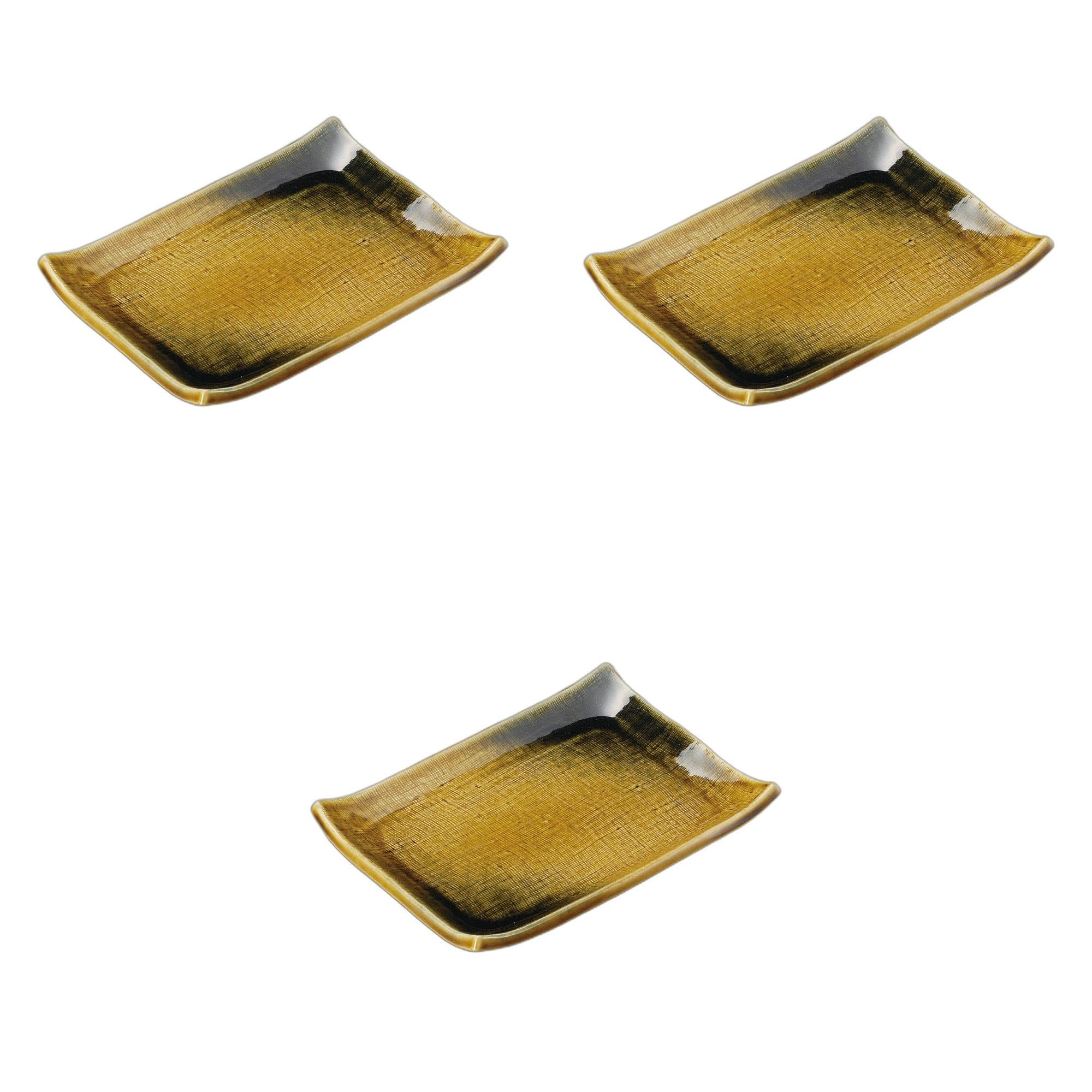 

Set of 3 Yellow Seto Pottery Plates x x Pottery Setomonohonpo [21.3 15.3 2.9 cm] Plates, Ceramic,