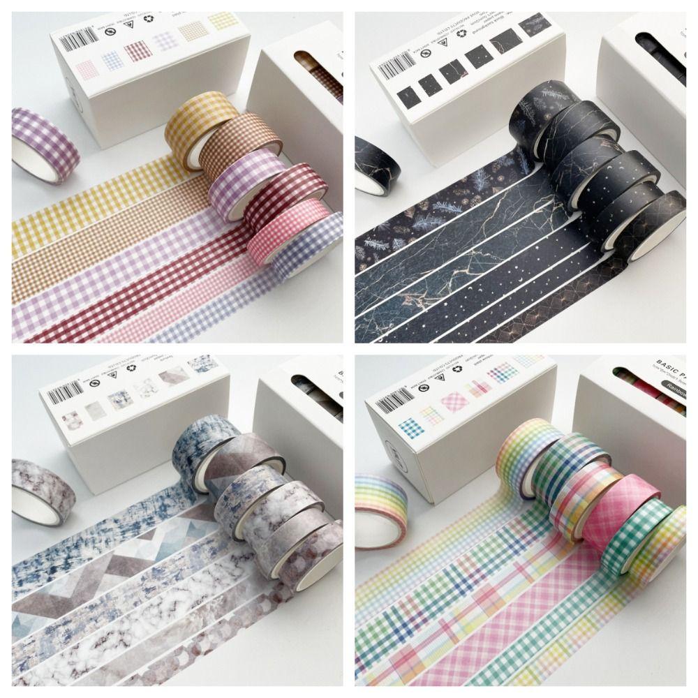 6Rolls/box Kawaii 6 Colors Plaid Washi Tape DIY Handbook Wrapping Paper Stickers