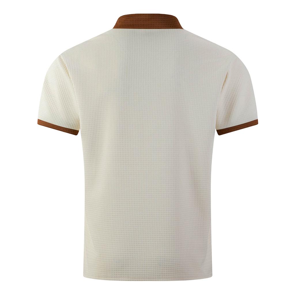 Men's Color Blocked Stand Up Collar 1/4 Zip Up Shirt  Men's Casual And Comfortable Short Sleeved Shirt