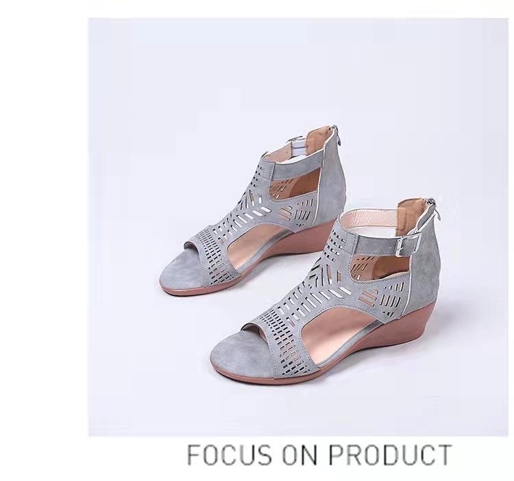 

Желаю Amazon Европа и США новые летние босоножки с полым резным каблуком-танкеткой и пряжкой большого размера, римские сандалии для женщин 43 серый