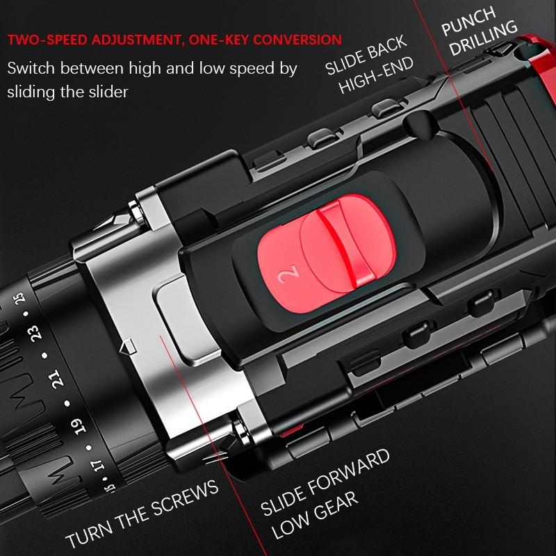 Cordless Impact Drill Set Car Lithium battery Screwdriver Speed Drilling Screw Driver wrench 1+25 torque adjustment