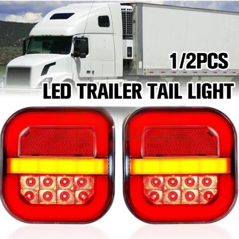 2Pcs Led Trailer Tail Lamp 4inch Square Brake Flowing Turn Signal Blinker License Plate Lamp 12V 24V for Truck Pickup Van 4x4