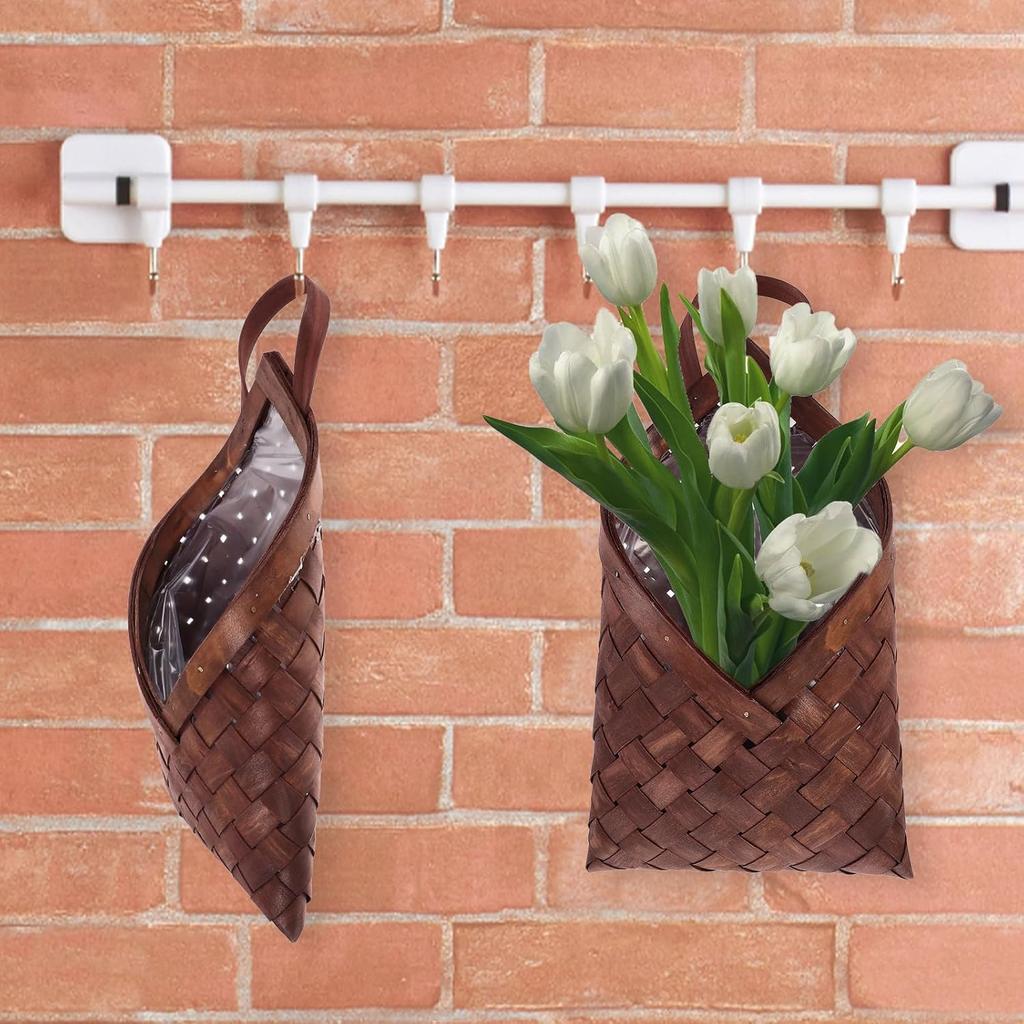 UPKOCH Wooden Woven Hanging Basket - Rattan Wall Planter, Wicker Flower Pot Holder, Garden Decoration, Multi-Functional Storage for Vegetables,