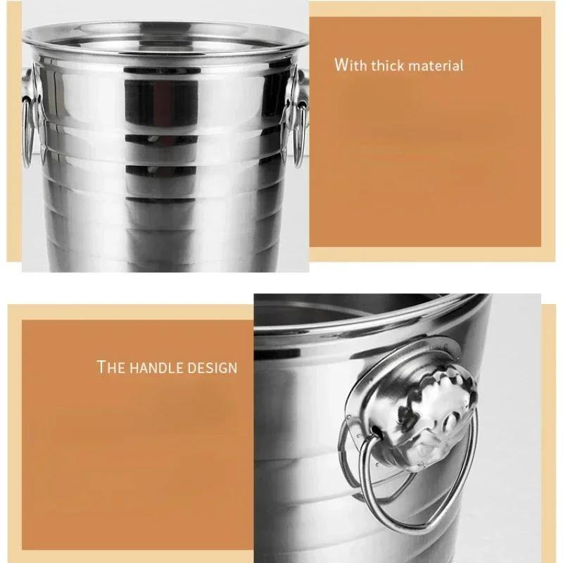1L/3L/5L Stainless Steel Ice Bucket Portable Ice Chiller Cooler with Comfortable Handle Two-ear Ice Bucket Bar Wine Tooling