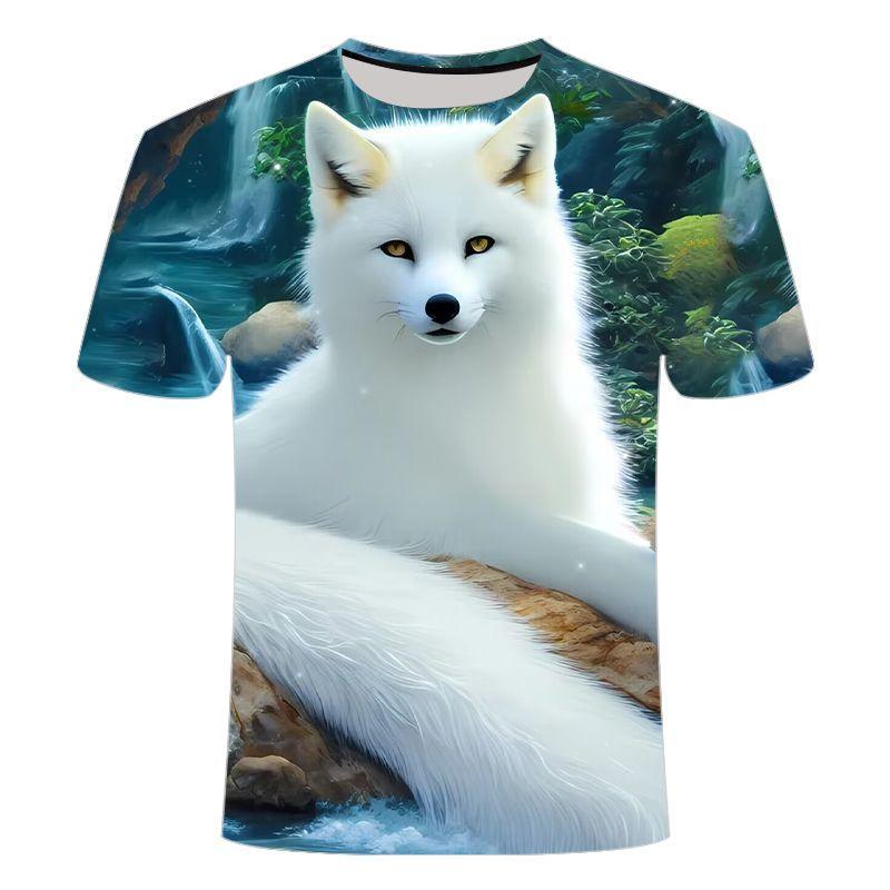 2024 Summer New 3D Digital Printed Fox Pattern Series Short Sleeve, Casual Fashion Trendy T-shirt