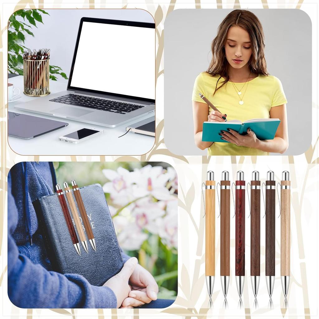 12 Pcs Bamboo Pens Employee Appreciation Gifts Engraving Wooden Ballpoint Pens Must Have for Writing Office Staff Coworkers(Elegant Color)
