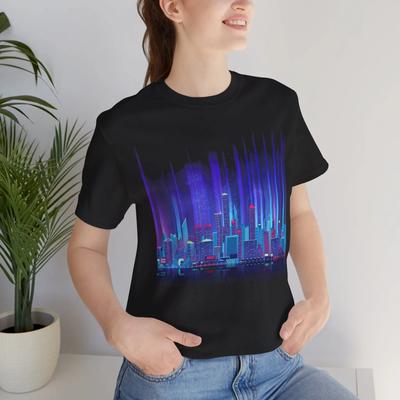 Neon City Skyline T-Shirt | Cyberpunk Vaporwave Urban Nightscape