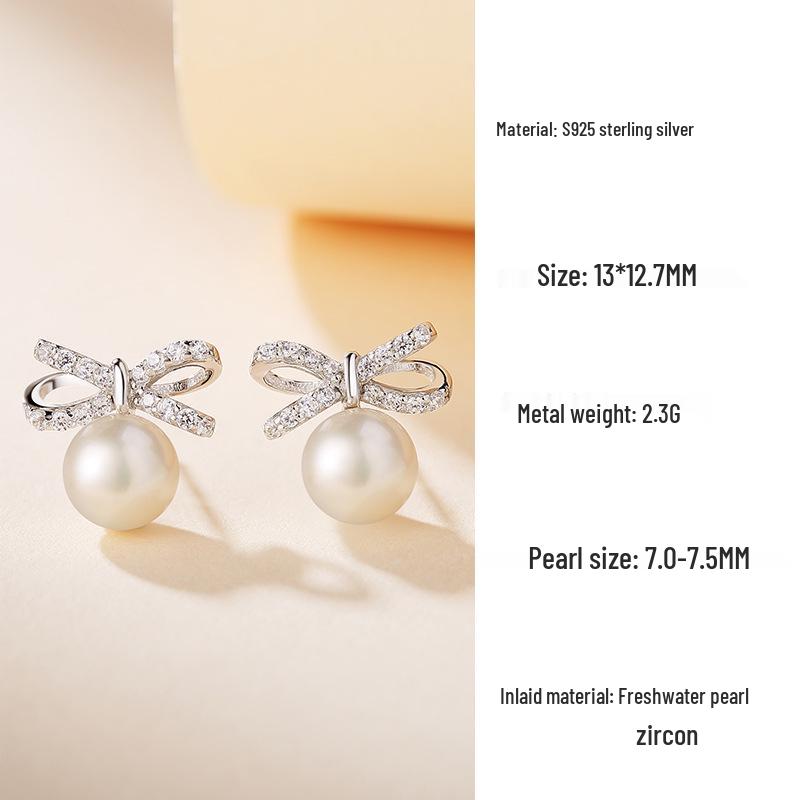 Stylish S925 Sterling Silver Bow Necklace with Freshwater Pearl – Fresh, Versatile Clavicle Chain for Women. 925 Sterling Silver