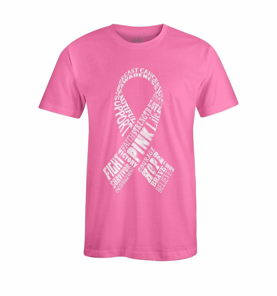 

S4E Men s White Ribbon T-Shirt Breast Cancer Survivor Fighter Shirts L