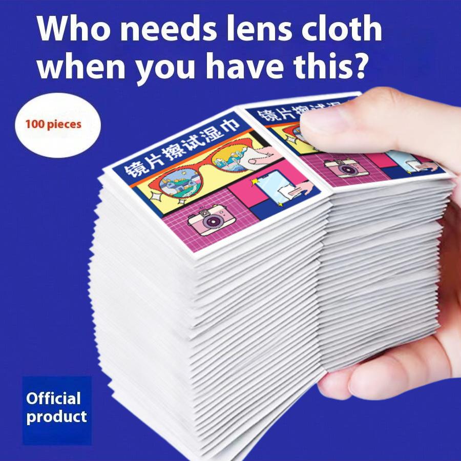Anti-Fog Lens Wipes Disposable Cleaning Wet Wipes for Glasses Sunglasses Helmet Visors Anti-Smudge Screen Cleaning Streak-Free Cloth 100 Pc/box