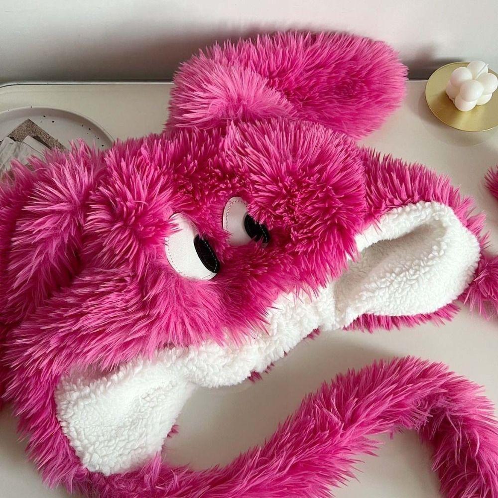 Winter Long Hair Puppy Hat Lace up Cartoon Hat Cute Plush Beanie  Girl