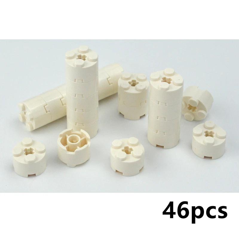 46Pcs MOC Parts Round Bricks Cylinder 2x2 with Axle Hole Thick Building Blocks Particles DIY Technical Toys Compatible with 6143