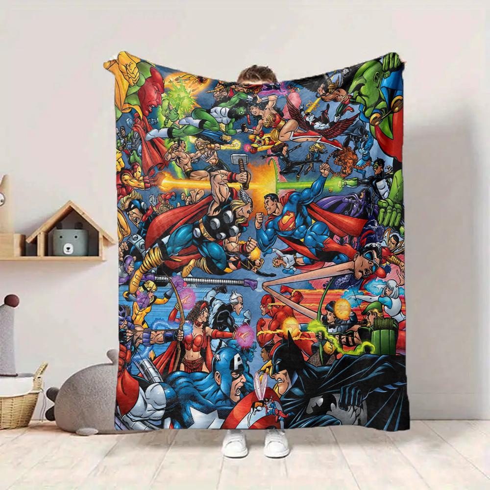 1Pc Superhero Comic Collage Blanket Soft And Comfortable Casual Warm Camping Travel Christmas Halloween Xmas Gift M924373