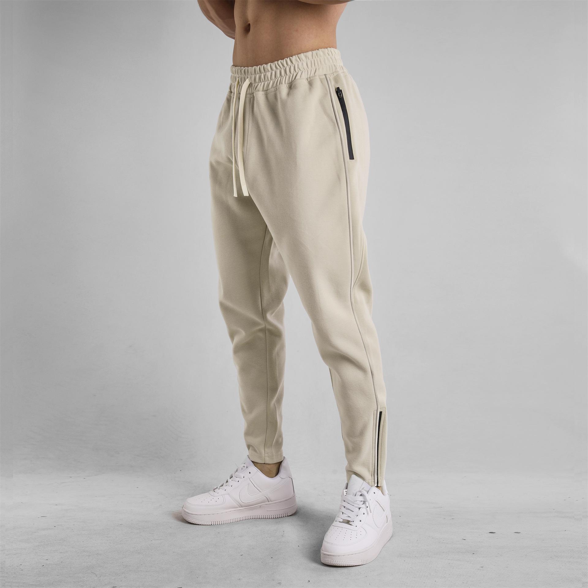 Herren Slim Fit Jogginghose aus Baumwolle mit Reißverschluss für Frühling & Herbst – Lässige Outdoor-Sportbekleidung XXXL beige