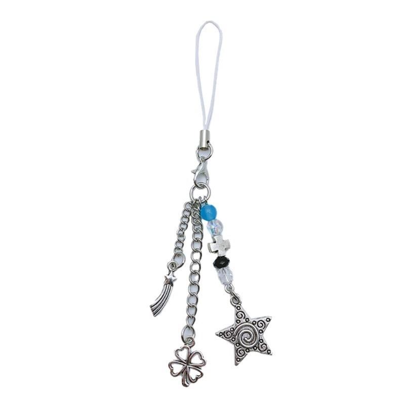 Handmade Beaded Phone Lanyard Star Shape Pendant Strap Detachable Phone Chains Keyring Portable Accessory for Women