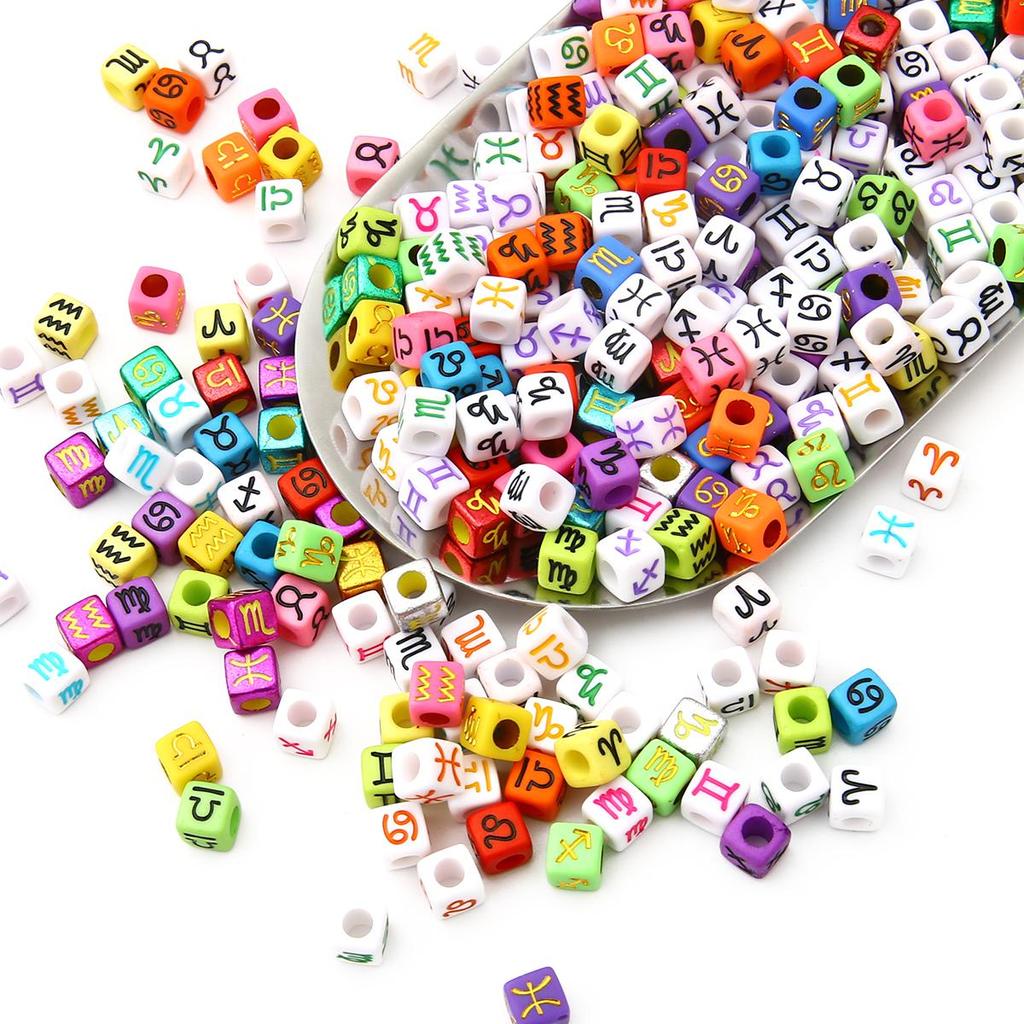 50pcs 7x7mm Acrylic Cubes Constellation Beads For DIY Jewelry Making Necklace Bracelet