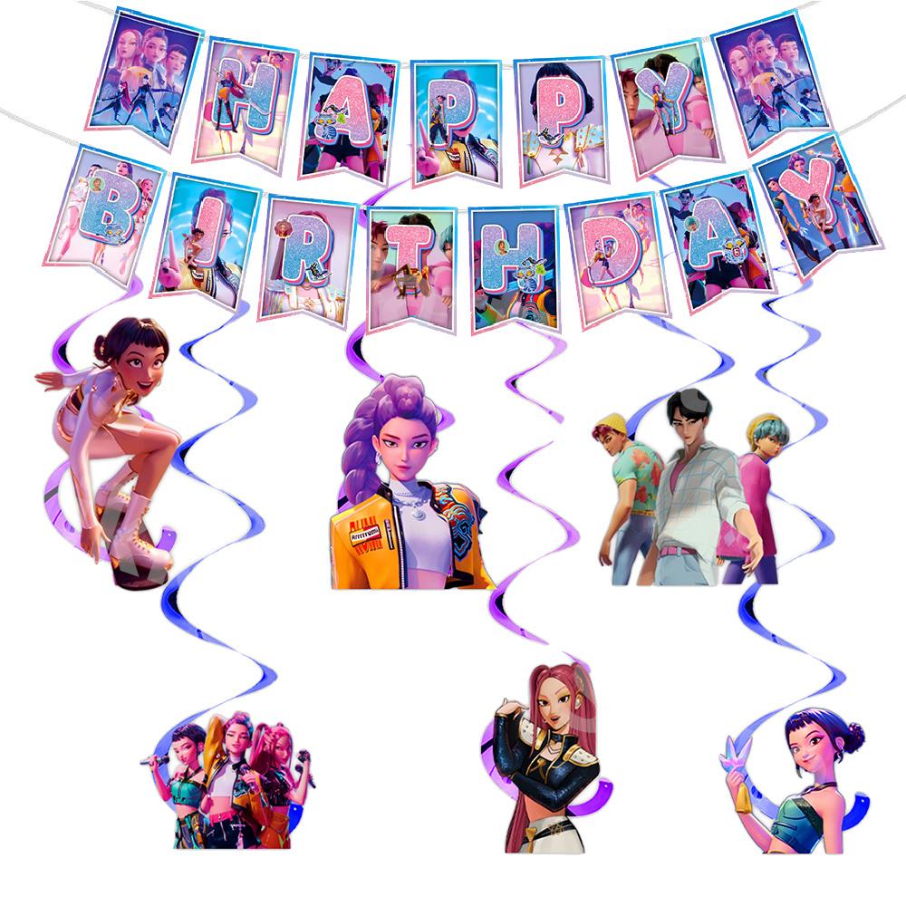 Kpop Demon Hunters Party Supplies Stickers Balloons Party Favors Disposable Tableware Tablecloth Plates Cups Baby Shower Toys