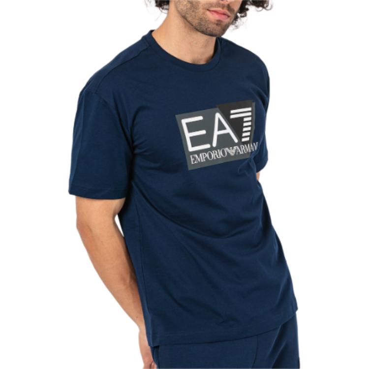Emporio Armani EA7 SS24 Letter And Number Print Casual Pullover Crew Neck Short Sleeve T-Shirt Men Tops Navy 3DPT09-PJ02Z-1554