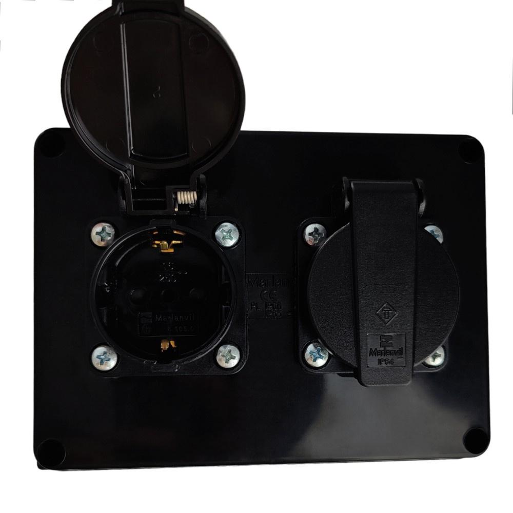 Hermetic Junction Box with 2x230V Schuko Sockets IP54 Surface-Mounted Power