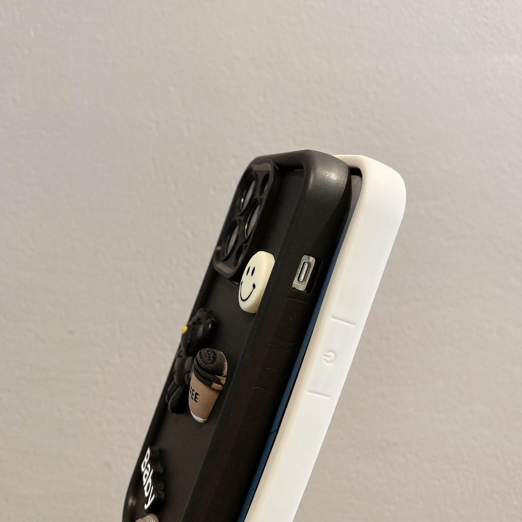 Iphone13 High Bamboo Solid Color Mobile Phone Case Handmade DIY Smiley Face 14 Violent Bear 16 Apple 15pro Protective Cover