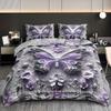 3Pcs Baroque Style Embossed Butterfly Floral Duvet Cover Set, HD Print All Season Bedding with Pillowcases for Home Dorm Decor
