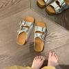Silver burst pattern thick-soled cork slippers double-breasted fashion Boken shoes cool slippers women's pedal summer wear