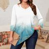 Women's Print Plus Size Tops Hollow V Neck 3/4 Sleeve Shirt Elegant Casual Tops