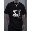 Herren T-Shirt Schwarz Schlange und Kraft Grafikdruck mit motivierendem Zitat Streetwear Freizeitkleidung Rundhals Kurzarm Normale Passform