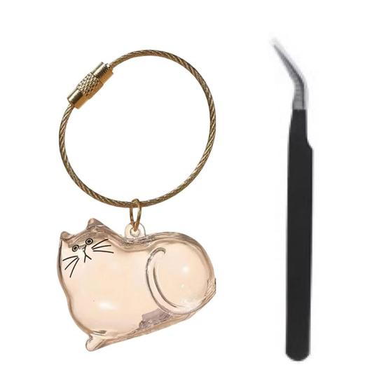 Cat Hair Storage Bottle for Collecting Cat And Dog Hair Transparent Pet Fur Keepsake Keychain with Tweezer Pet Memorial Gift