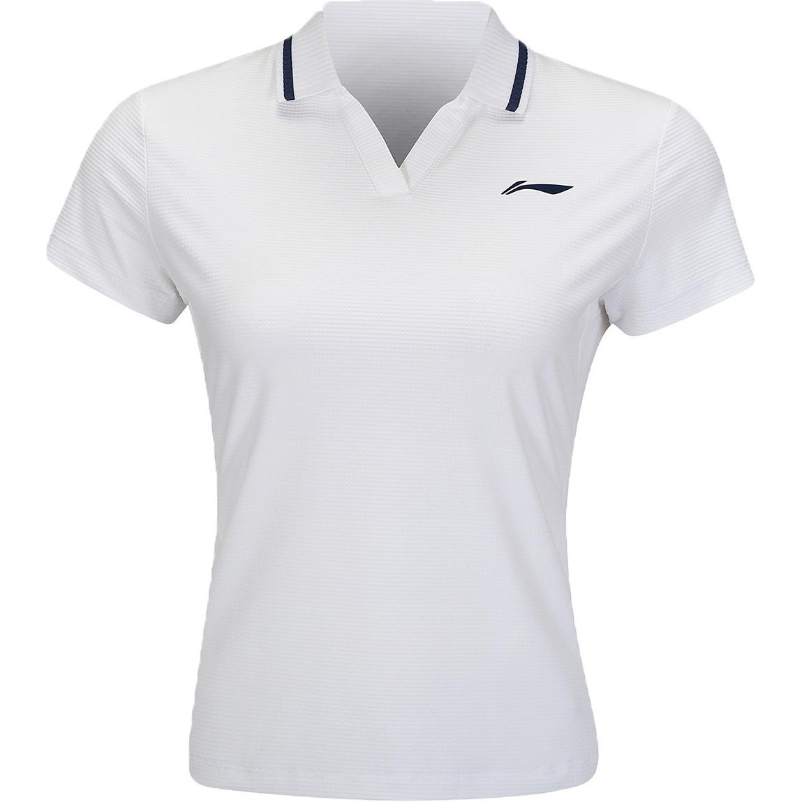 

Li Ning Tennis Series Спортивная повседневная простая однотонная рубашка поло с V-образным вырезом и коротким рукавом Удобная женская рубашка поло Стандартная белая APLUA42-1 M