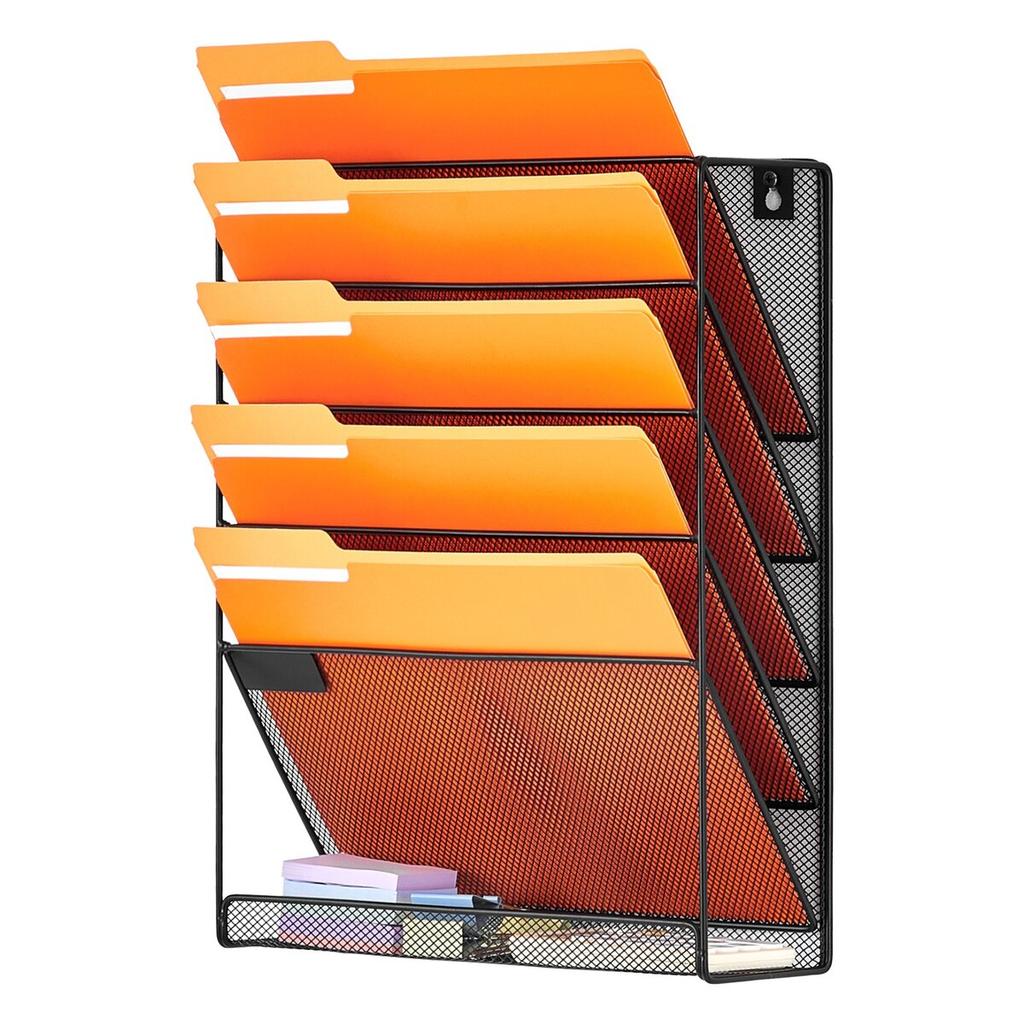 File Wall Rack, One-Piece 6 Pockets Mesh Wall File Holder, Wall Mounted Magazine Mail Paper & Document Storage Folder, Metal Wall File Organizer with