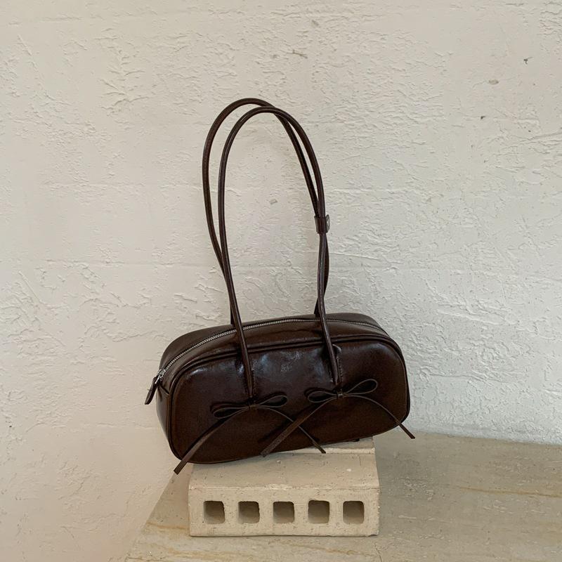2025 Women's Korean Style Bow Baguette Shoulder Bag - Versatile Boston Bowling Bag